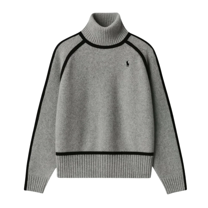 Maglione Elegante a Collo Alto con Dettagli a Contrasto