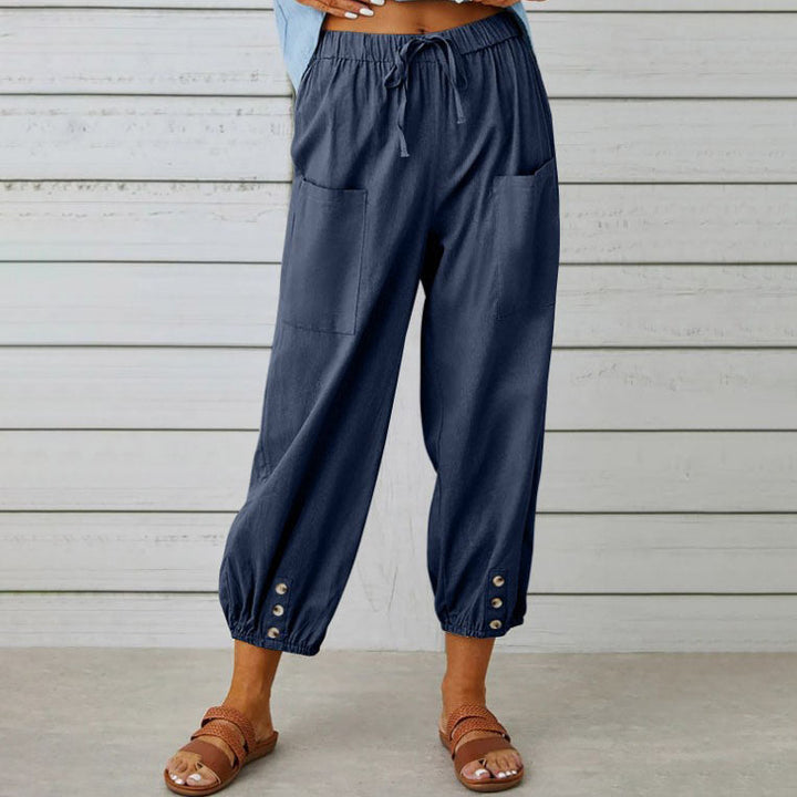 Weite Damenhose aus Baumwolle und Leinen