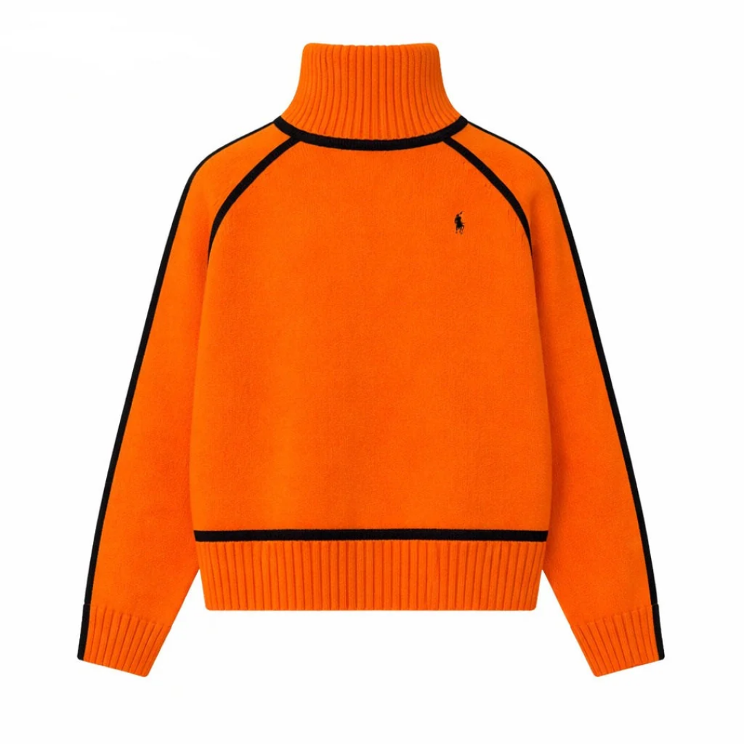 Maglione Elegante a Collo Alto con Dettagli a Contrasto