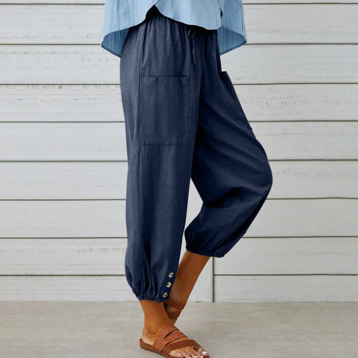 Weite Damenhose aus Baumwolle und Leinen
