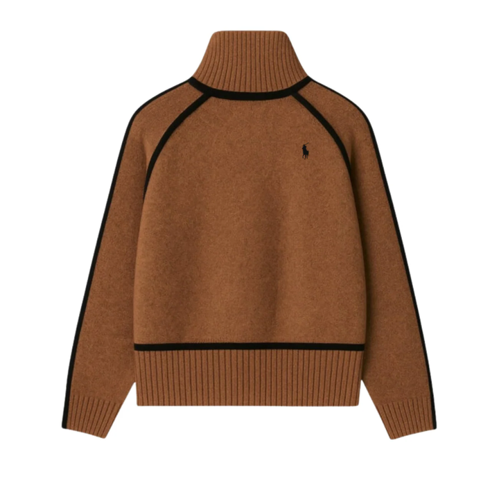 Maglione Elegante a Collo Alto con Dettagli a Contrasto