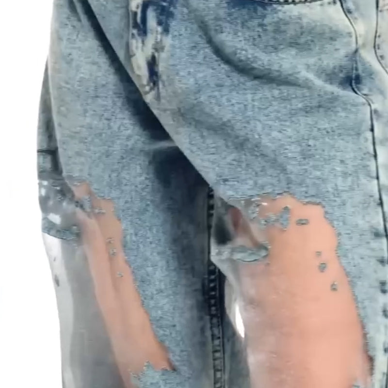 JEANS MIT VINTAGE MESH PATCHWORK PRINT